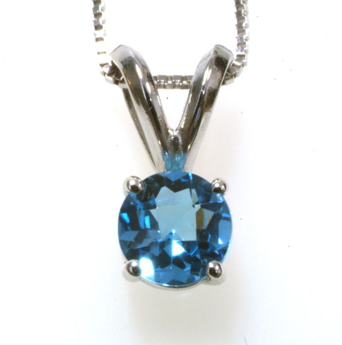 5mm Blue Topaz Pendant Necklace in 14K White Gold SPN01479 | Hannoush Jewelers