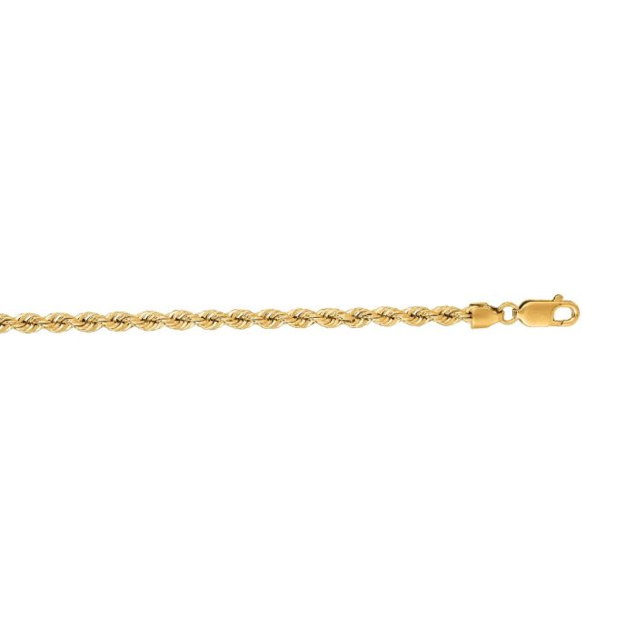 14kt 30" Yellow Gold Diamond Cut Solid Rope Chain with Lobster Clasp SR023-30 | Hannoush Jewelers