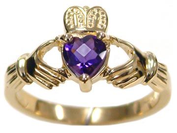 14K Yellow Gold Amethyst Claddagh Ring HB00321AM | Hannoush Jewelers