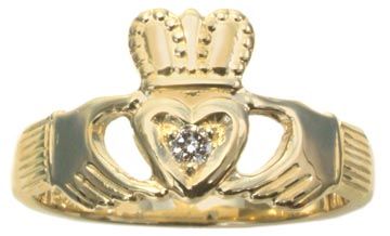 14K Yellow Gold Diamond Claddagh Ring HB00540DI | Hannoush Jewelers