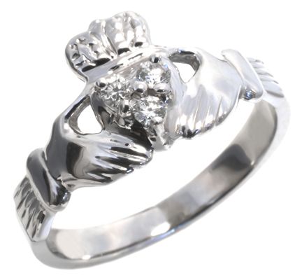 14K White Gold Diamond Claddagh Ring HB00923DIW | Hannoush Jewelers