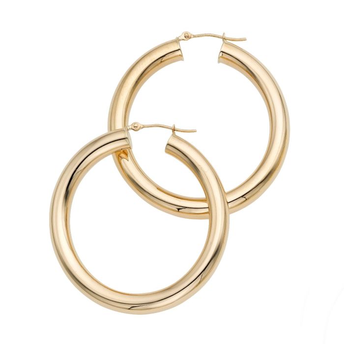 14K Yellow Gold 5 x 40mm Classic Round Hoops T537 | Hannoush Jewelers