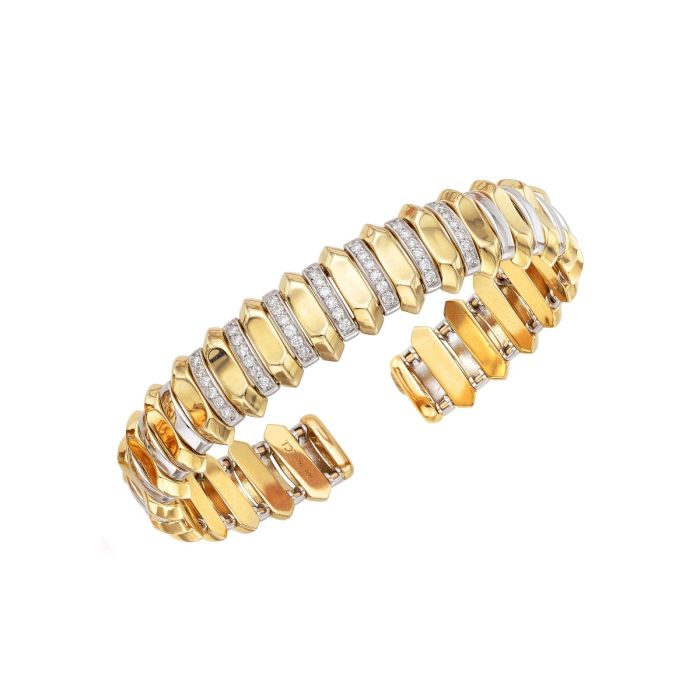 14K Yellow Gold .60CT Diamond Station Cuff Bangle TBG8344 | Hannoush Jewelers