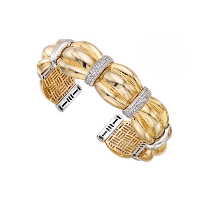 14K Yellow Gold .92CT Diamond Scallop Cuff Bangle TBG8345 | Hannoush Jewelers