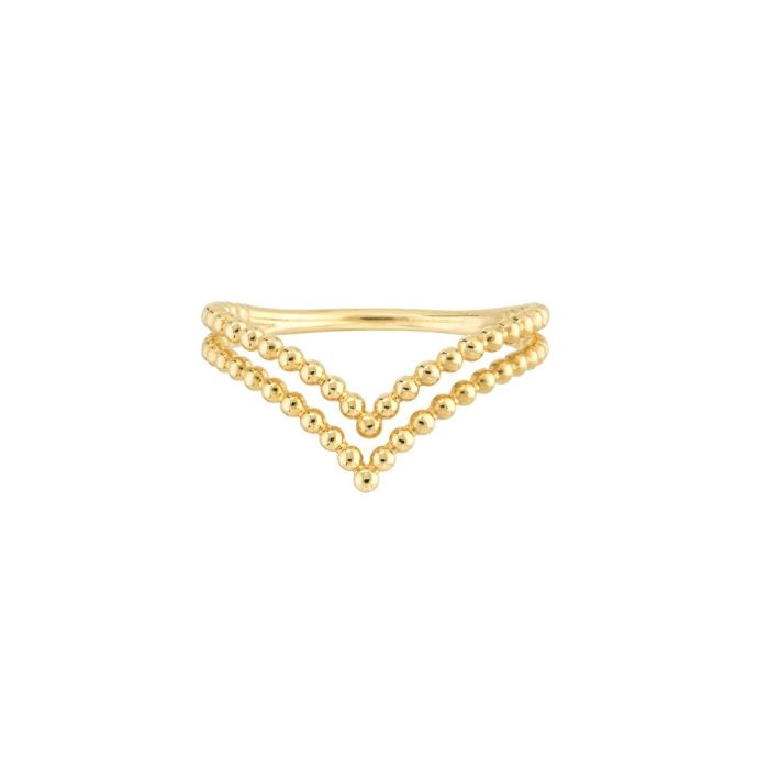 14KT YELLOW GOLD DOUBLE BEADED CHEVRON DESIGN RING | Hannoush Jewelers