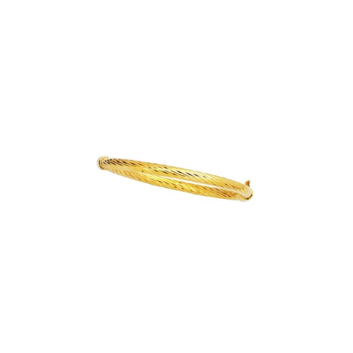 14kt 7" Yellow Gold Shiny Twisted Fancy Bangle with Clasp TW5-07 | Hannoush Jewelers