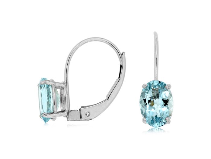 14k White Gold Oval Aquamarine Leverback Earrings w3686q | Hannoush Jewelers