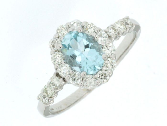 14k White Gold Oval Aquamarine and Diamond Halo Ring W3788Q-AQ | Hannoush Jewelers