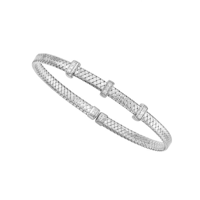 14K White Gold .13CT Diamond Basketweave Bangle WBG8328 | Hannoush Jewelers