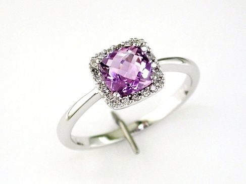 14k White Gold Cushion Amethyst and Diamond Ring WC3138A-AM | Hannoush Jewelers