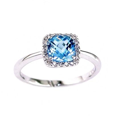 14k White Gold Blue Topaz and Diamond Halo Ring WC3138B-BT | Hannoush Jewelers