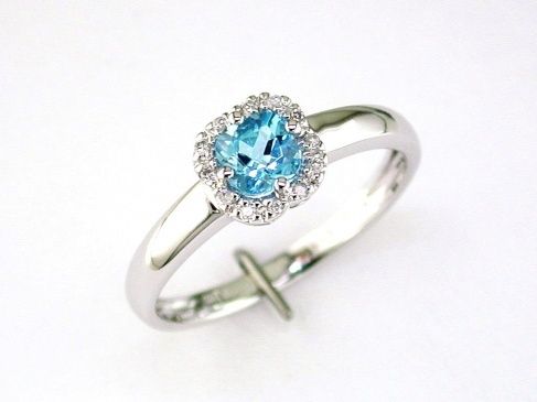 14k White Gold 5mm Cushion Blue Topaz and Diamond Halo Ring WC3221B-BT | Hannoush Jewelers