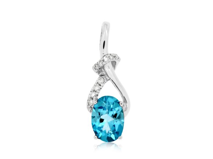 14k White Gold Oval Blue Topaz and Diamond Pendant wc6058b | Hannoush Jewelers