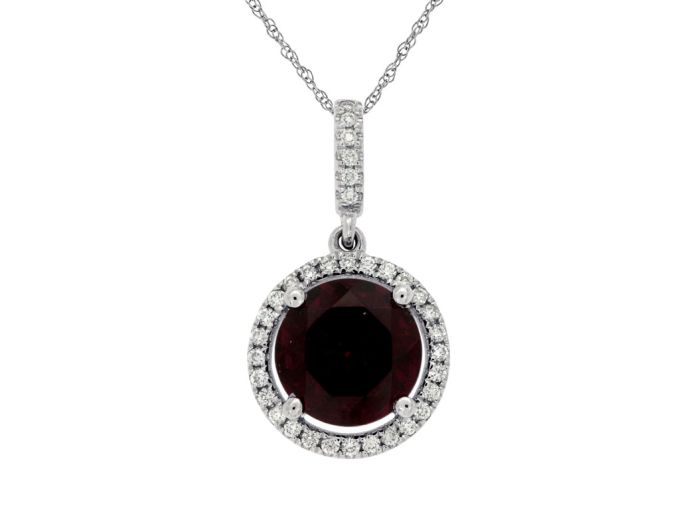 14k White Gold Rhodolite Garnet and Diamond Halo Pendant wc6169l | Hannoush Jewelers