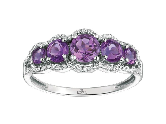 14k White Gold Round Cut 5-Stone Amethyst and Diamond Ring WC6235A-AM | Hannoush Jewelers