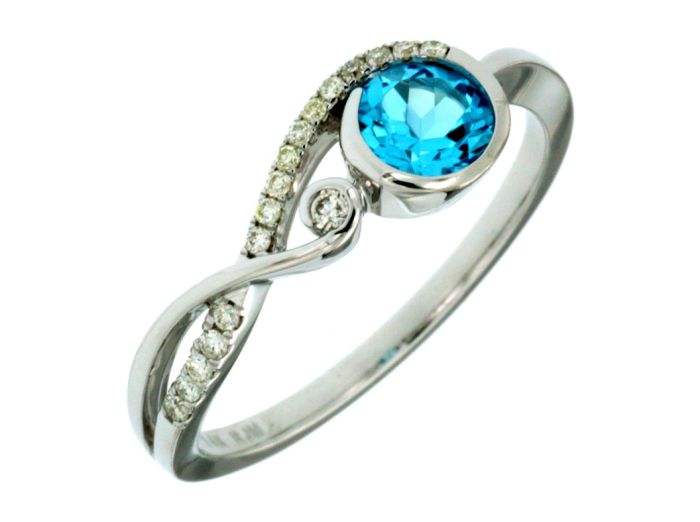 14k White Gold Round Blue Topaz and Diamond Ring WC6751B-BT | Hannoush Jewelers