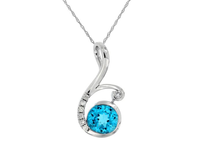 14k White Gold Round Blue Topaz and Diamond Pendant wc6764b | Hannoush Jewelers