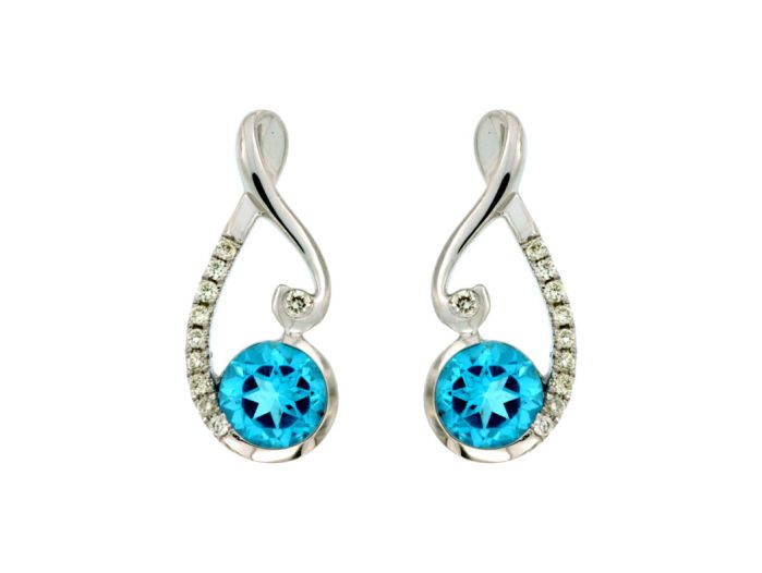 14k White Gold Round Blue Topaz and Diamond Dangle Earrings wc6766b | Hannoush Jewelers