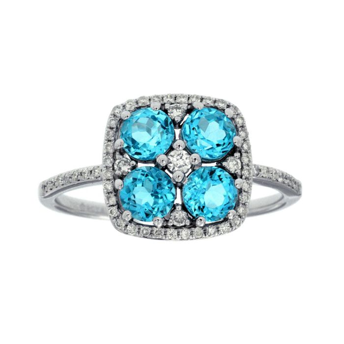 14k White Gold Blue Topaz and Diamond Halo Ring WC6802B-BT | Hannoush Jewelers