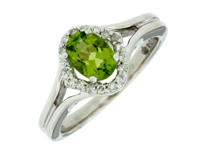 14k White Gold Oval Peridot and Diamond Halo Ring WC7014X-PE | Hannoush Jewelers