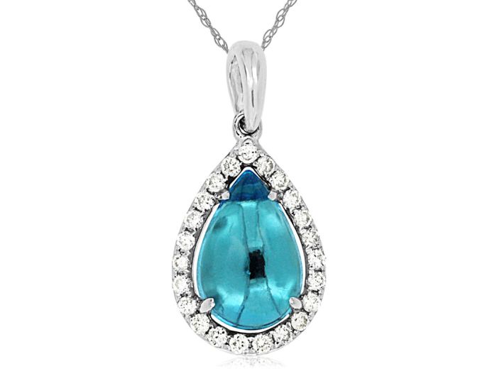 14k White Gold Pear Shaped Blue Topaz and Diamond Halo Pendant wc7139b | Hannoush Jewelers