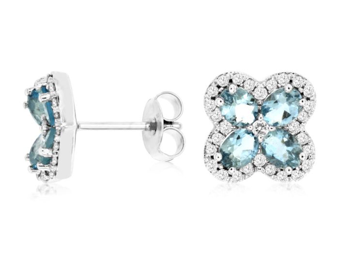 9ct White Gold Aquamarine & Diamond Dropper Earrings BSSE413-AQ