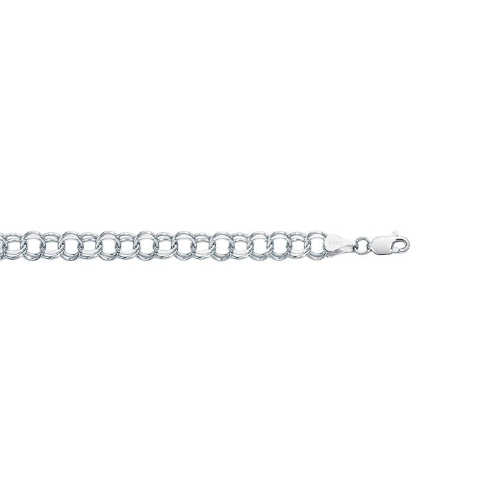 14kt 8" White Gold Diamond Cut Double Link Charm Bracelet with Lobster Clasp WCB123-08 | Hannoush Jewelers