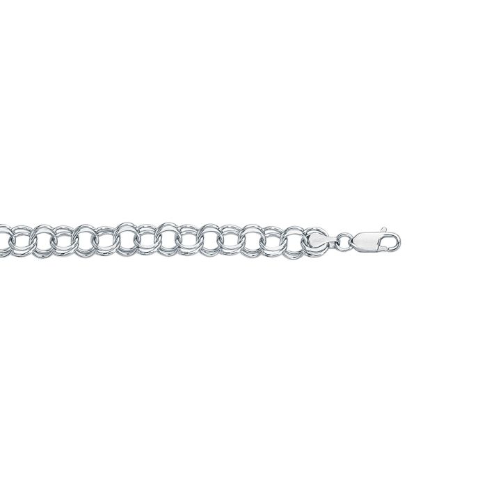 14kt 8" White Gold Diamond Cut Double Link Charm Bracelet with Lobster Clasp WCB125-08 | Hannoush Jewelers