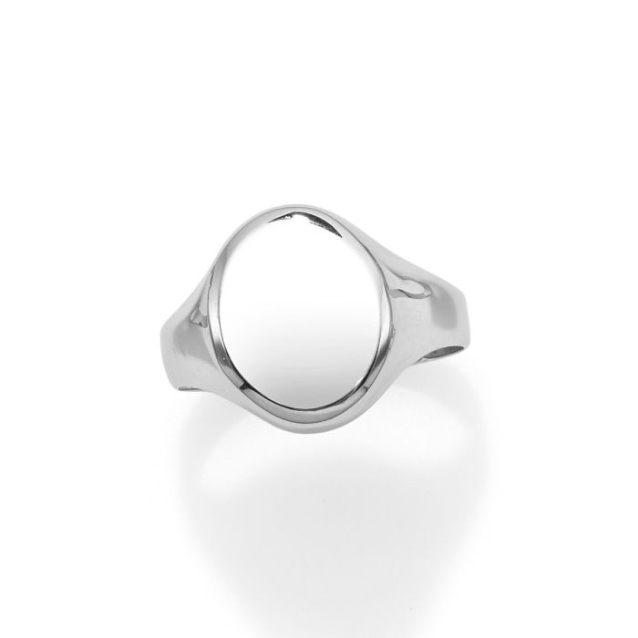 14kt White Gold Polished Oval Signet Ring WR7068 | Hannoush Jewelers