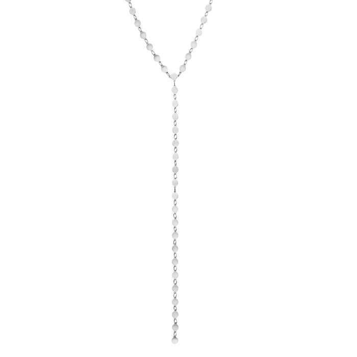 14kt White Gold 17" Chain:3mm+Drop:150mm Polished Lariat Pebble Necklace with Lobster Clasp WRC8241-17 | Hannoush Jewelers