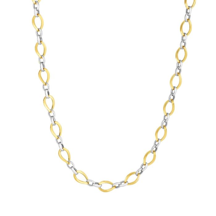 14kt Gold 18" Yellow+White Finish Shiny Twisted Oval Tube Link Necklace with Lobster Clasp YWNCK2840-18 | Hannoush Jewelers