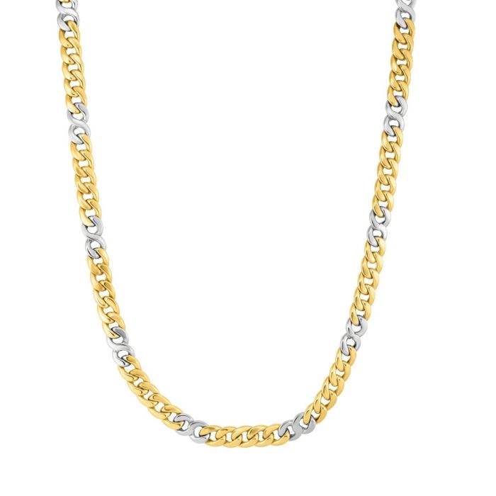 14kt Gold 22" Yellow+White Finish Shiny Oval Fancy Link Necklace with Lobster Clasp YWNCK5250-22 | Hannoush Jewelers