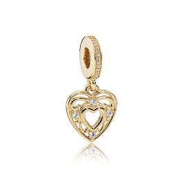 Pandora Romantic Heart, Clear CZ Dangle in 14k Gold 751001CZ