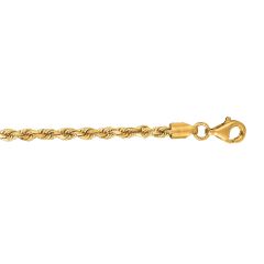 10k Yellow Gold 22 Inch Shiny Solid Diamond Cut Rope Chain with Lobster Clasp 021ROY-22