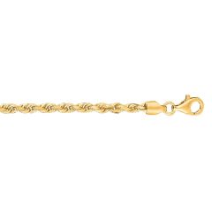 10k Yellow Gold 8 Inch Shiny Solid Diamond Cut Rope Bracelet with Lobster Clasp 023ROY-08
