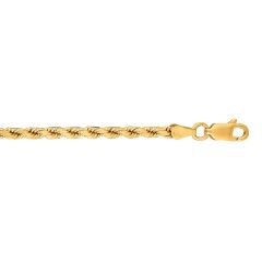 10k Yellow Gold 8 Inch Shiny Solid Diamond Cut Rope Chain Bracelet with Lobster Clasp 025ROY-08