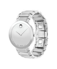 Men's Sapphire watch, 39 mm stainless steel bezel-free case with flat edge-to-edge metalized sapphire crystal, silver mirror Museum dial with silver-toned dot and hands, stainless steel link bracelet with push-button deployment clasp.