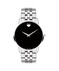 Men's Museum Classic watch, 40 mm stainless steel case, black Museum dial with silver-toned dot and hands, stainless steel link bracelet with push-button deployment clasp.
