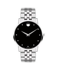 Men's Museum Classic watch, 40 mm stainless steel case, round black dial with 11 diamond markers (0.043 t.c.w.) and silver-toned dot and hands, stainless steel link bracelet with push-button deployment clasp.