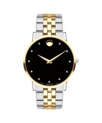 Men's Museum Classic watch, 40 mm yellow gold PVD-finished stainless steel case, round black dial with 11 diamond markers (0.043 t.c.w.) and yellow gold-toned dot and hands, stainless steel and yellow gold PVD-finished link bracelet with push-button deplo