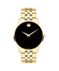 Men's Museum Classic watch, 40 mm yellow gold PVD-finished stainless steel case, black Museum dial with gold-toned dot and hands, yellow gold PVD-finished stainless steel link bracelet with push-button deployment clasp.
