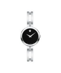 Movado Esperanza, 25 mm stainless steel case and bangle with Diamond centerlinks and black-toned dial.
