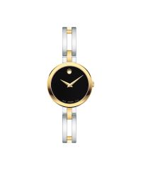 Movado Esperanza, 25 mm two-tone stainless steel and yellow gold PVD-finished case and bangle with black-toned dial.