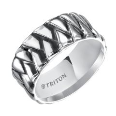 Triton Gents 10mm Sterling Silver Woven Comfort Fit Band with Black Oxidation 11-4924SV-G.00