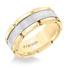 Triton Gents 8mm White Tungsten Carbide Yellow  Rims Comfort Fit Band 11-5252YHC-G.00