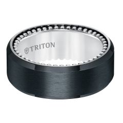 Triton Ladies 9mm Black Titanium and Sterling Silver Bead Texture Comfort Fit Band 11-5640BV-L.00