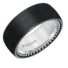 Triton Gents 9mm Domed Black Titanium and Sterling Silver Comfort Fit Band with Beaded Texture 11-5643BV-G.00