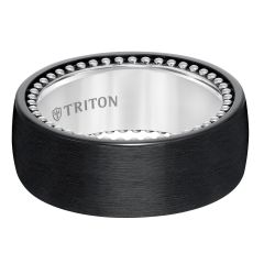 Triton Ladies 9mm Domed Black Titanium and Sterling Silver Beaded Texture Comfort Fit Band 11-5643BV-L.00