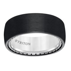 Triton Ladies 9mm Domed Black Titanium and Sterling Silver Comfort Fit Band 11-5644BV-L.00