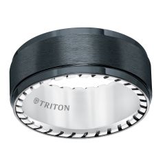 Triton Ladies 9mm Black Titanium and Sterling Silver Comfort Fit Band 11-5647BV-L.00